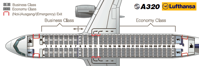 Lufthansa Airbus A320 схема салона