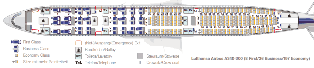 Lufthansa Airbus A340-300 схема мест 8-36-197-V2