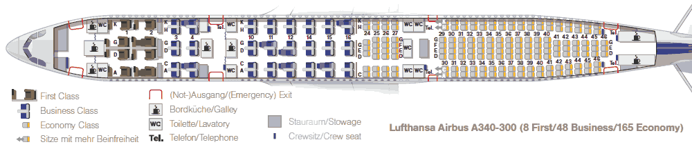 Lufthansa Airbus A340-300 схема мест 8-48-165