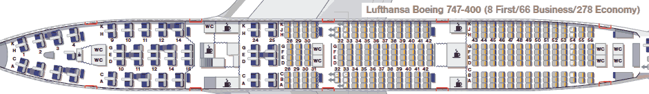Lufthansa Boeing 747-400 схема 8-66-278 бизнес и эконом класс